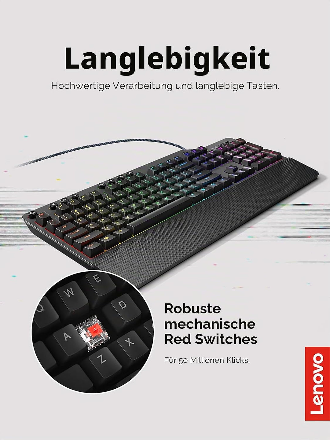 Lenovo Legion K500 Keyboard USB QWERTY US English Black Grey Tastatur, Tastatur
