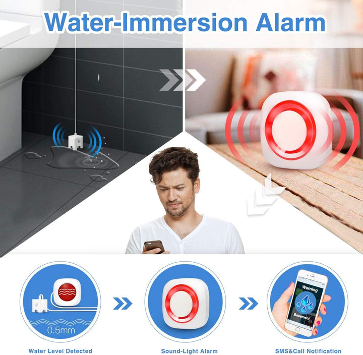 Drahtlos Wassermelder Wassersensor Wasser Alarm Sirene Kabellos mit Batterien (1x empänger+2X Wasser