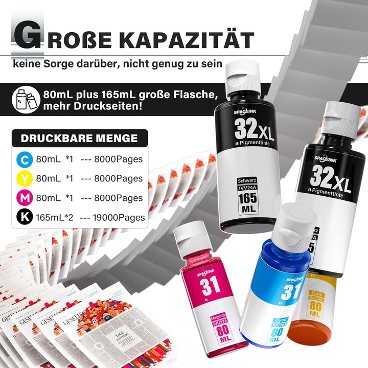Druckertinte 31 32XL Kompatibel für HP Smart Tank Plus 555 Drucker, Tinte 31 32 XL für Smart Tank 51