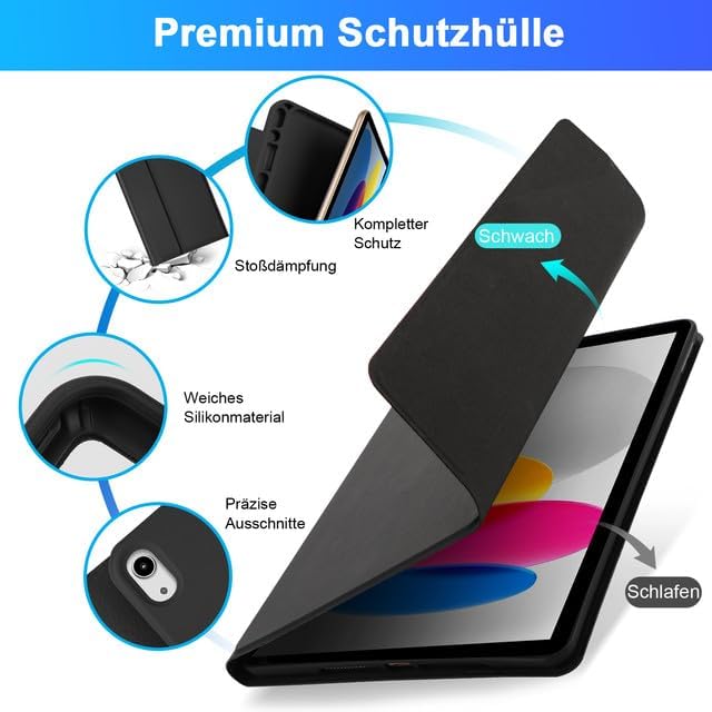 SOPPY Hülle mit Tastatur für iPad A16 11 Gen. 2025(A3354/A3355/A3356), 10,9 Zoll iPad 10 Gen. 2022(A