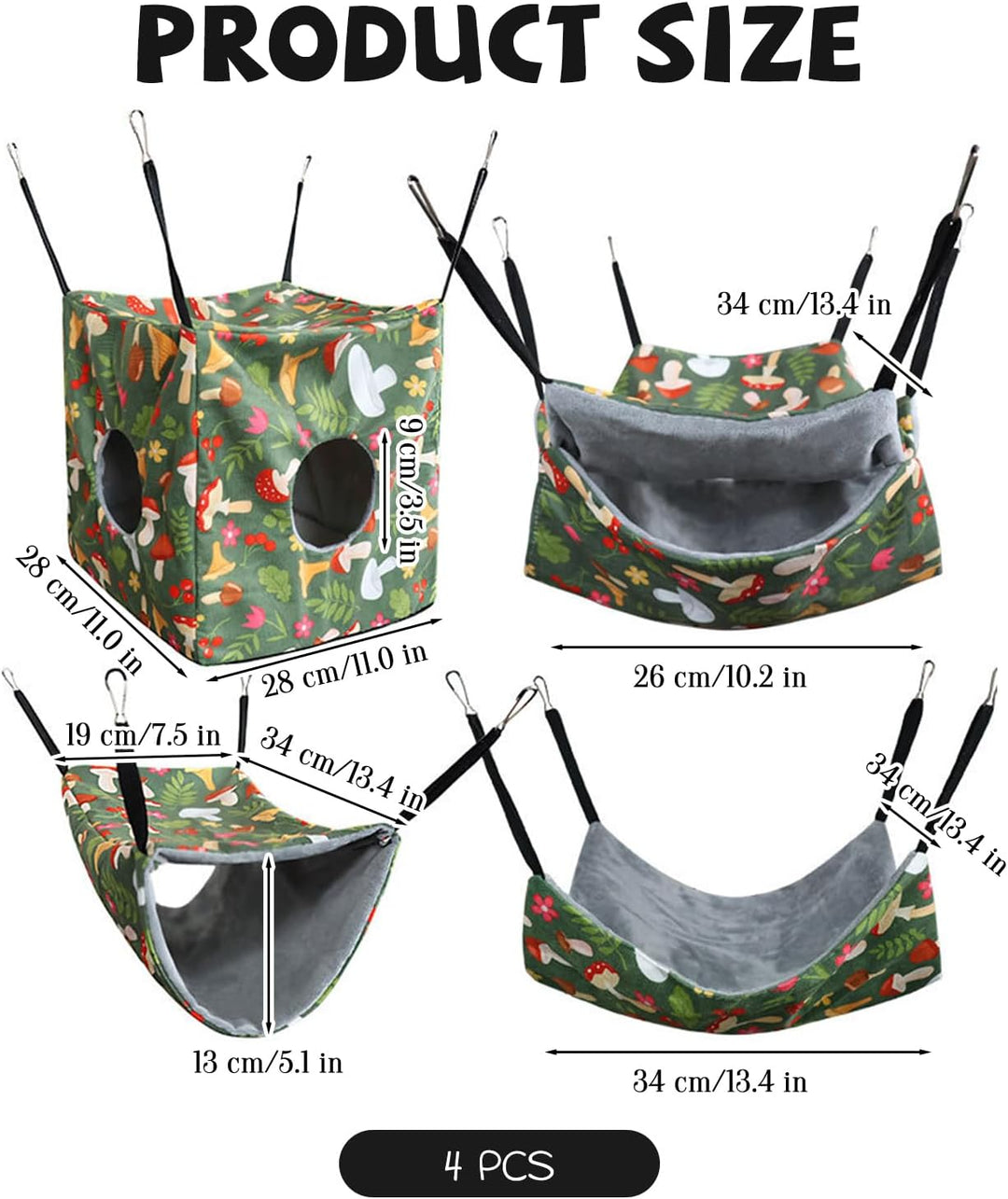 1Set/4pcs Ratte Hängematte Hängende Frettchen Hängematte mit Gurten weichwaschbarer Meerschweinchenb