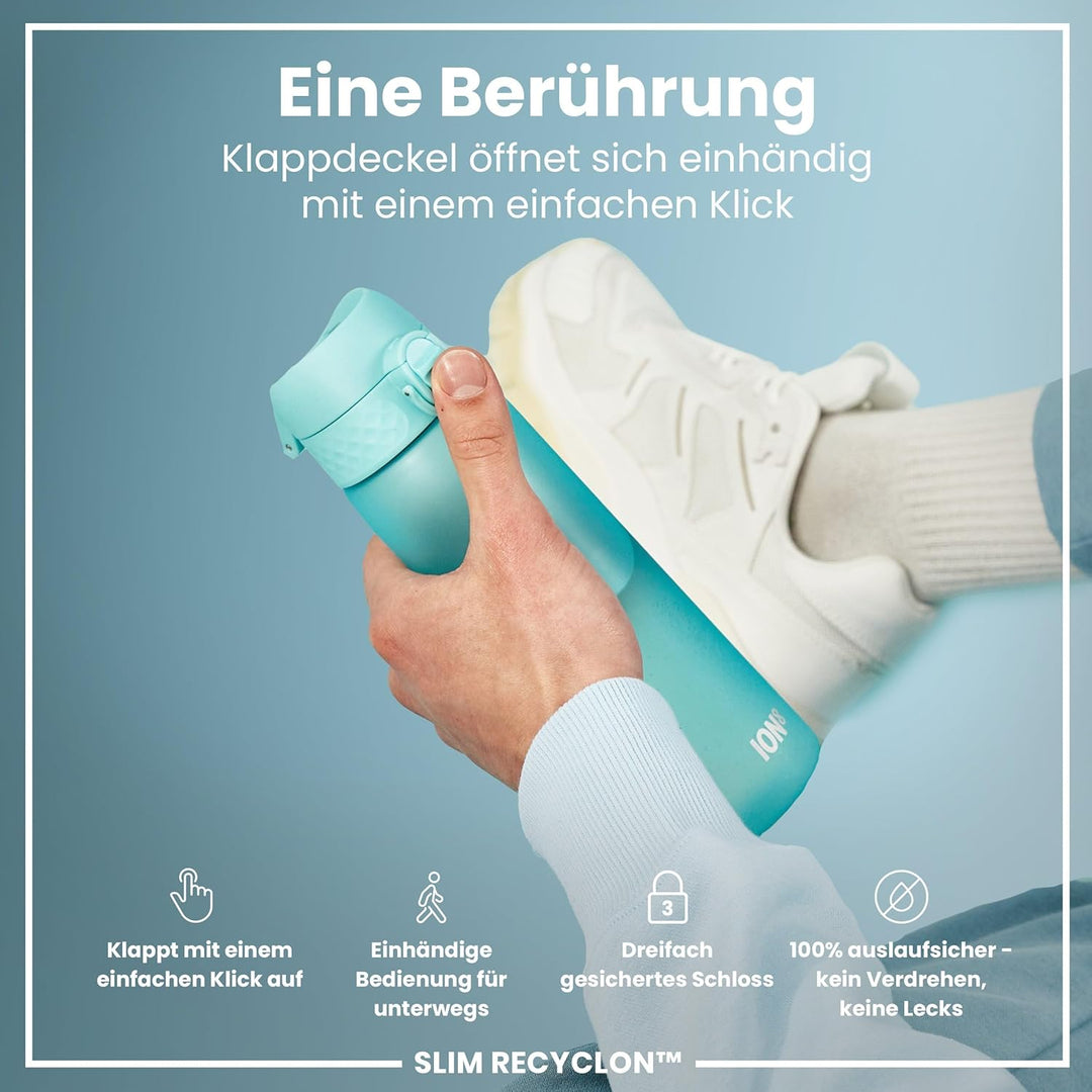 ion8 Trinkflasche, 500 ml, Auslaufsicher, Einhandöffnung, Sichere Verriegelung, Spülmaschinenfest, B