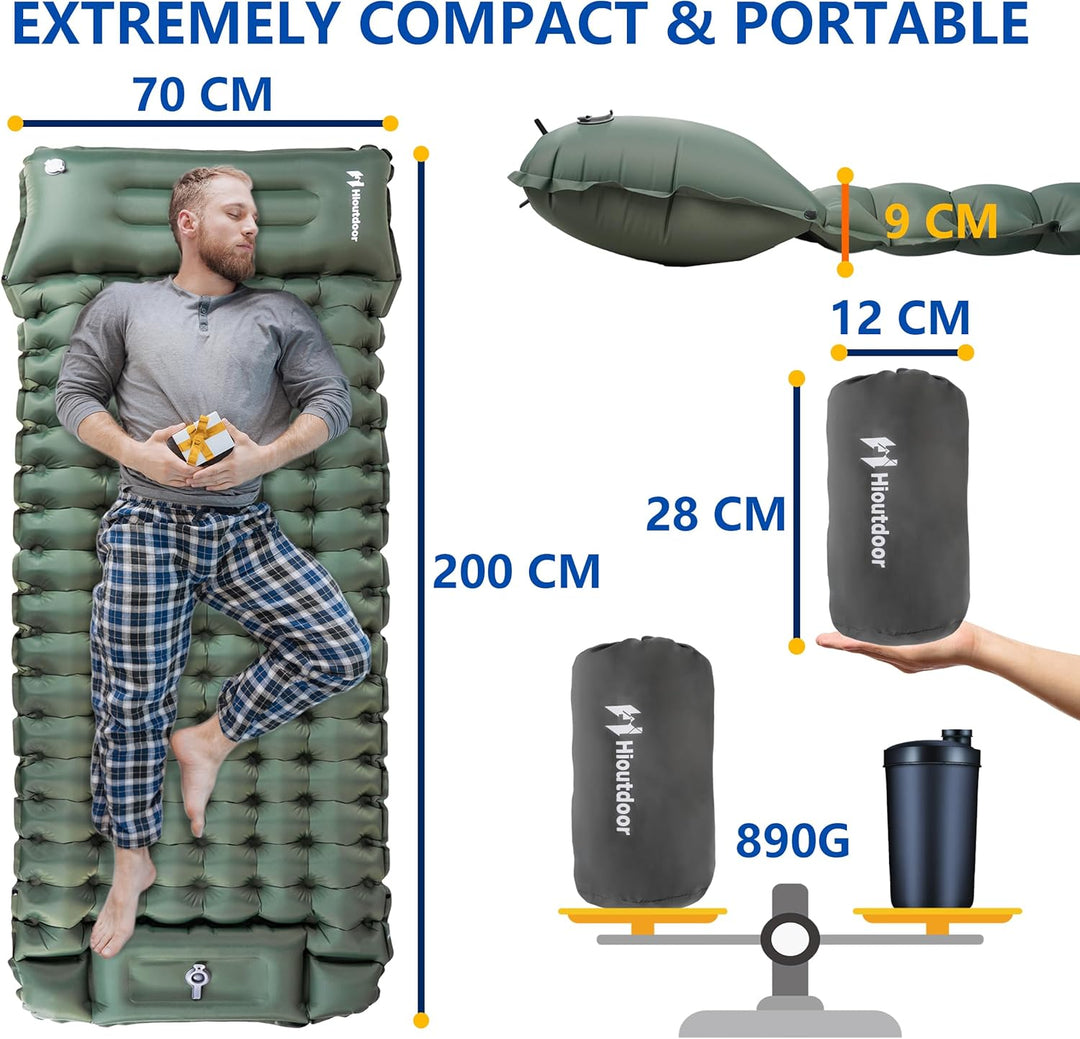 Hioutdoor Isomatte 10CM Camping Ultraleicht Aufblasbare Mit Fusspresse Pumpe Für Outdoor Wandern Str