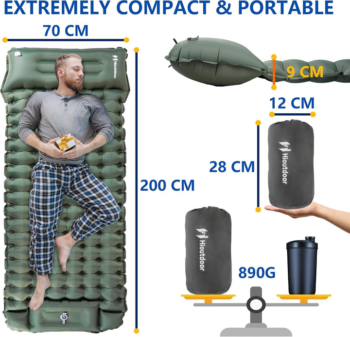 Hioutdoor Isomatte 10CM Camping Ultraleicht Aufblasbare Mit Fusspresse Pumpe Für Outdoor Wandern Str