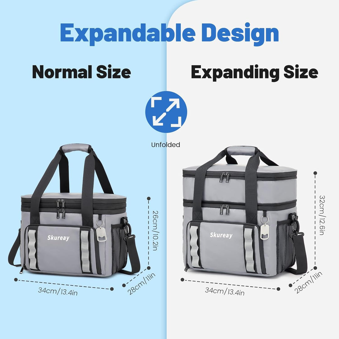 Grosse, erweiterbare Kühltasche aus weichem Material, doppelstöckige Lunchtasche für Damen und Herre