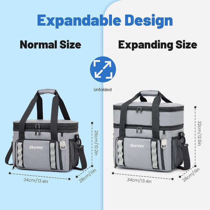 Grosse, erweiterbare Kühltasche aus weichem Material, doppelstöckige Lunchtasche für Damen und Herre