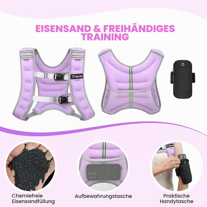 Fragraim Gewichtsweste, 6 kg/8 kg/10 kg/12 kg/16 kg Gewichtsweste für Frauen Herren mit reflektieren