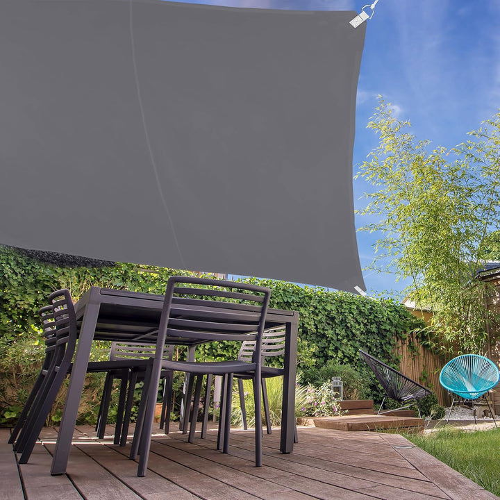 Relaxdays, grau Sonnensegel quadratisch, wasserabweisend, UV-Schutz, mit Spannseilen, Terrasse, Balk