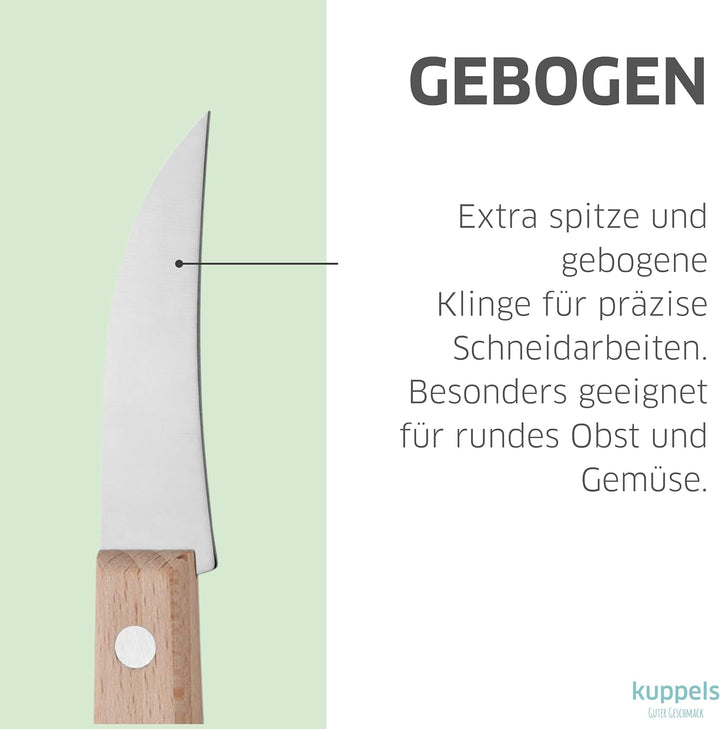 Kuppels Schälmesser Set 3-tlg, gebogene Klingen, Buchenholzgriff | Tourniermesser, Kartoffelschäler