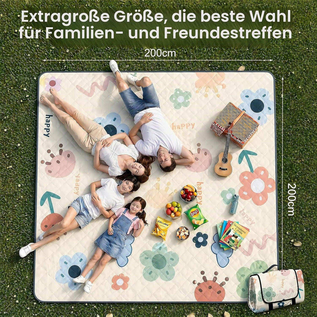Picknickdecke, Campingdecke 200 x 200cm, Faltbare Strandmatte, mit Tragegriff, Tragbare Strandunterl