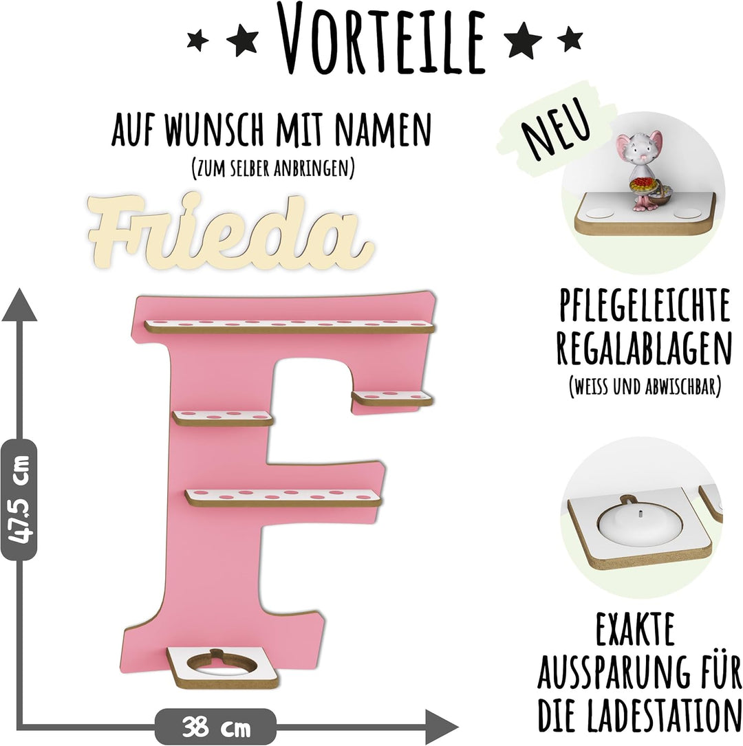 Regal Buchstabe für Toniebox, Wandregal für Tonie Figuren, personalisiert mit Name, Aufbewahrung für