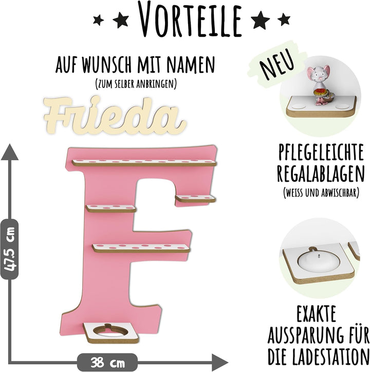 Regal Buchstabe für Toniebox, Wandregal für Tonie Figuren, personalisiert mit Name, Aufbewahrung für