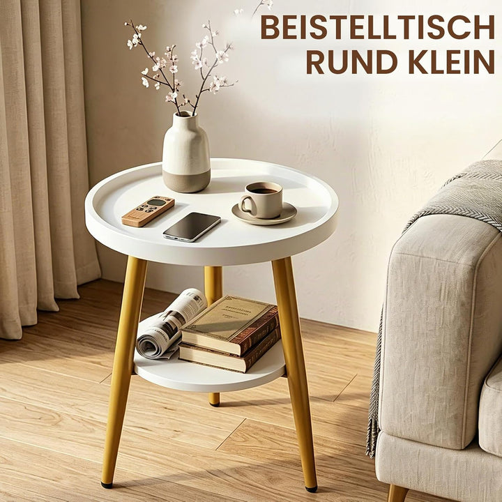 Beistelltisch Rund Holz | Runder Beistelltische Wohnzimmer | Couchtisch Klein mit Unterem Ablage | S