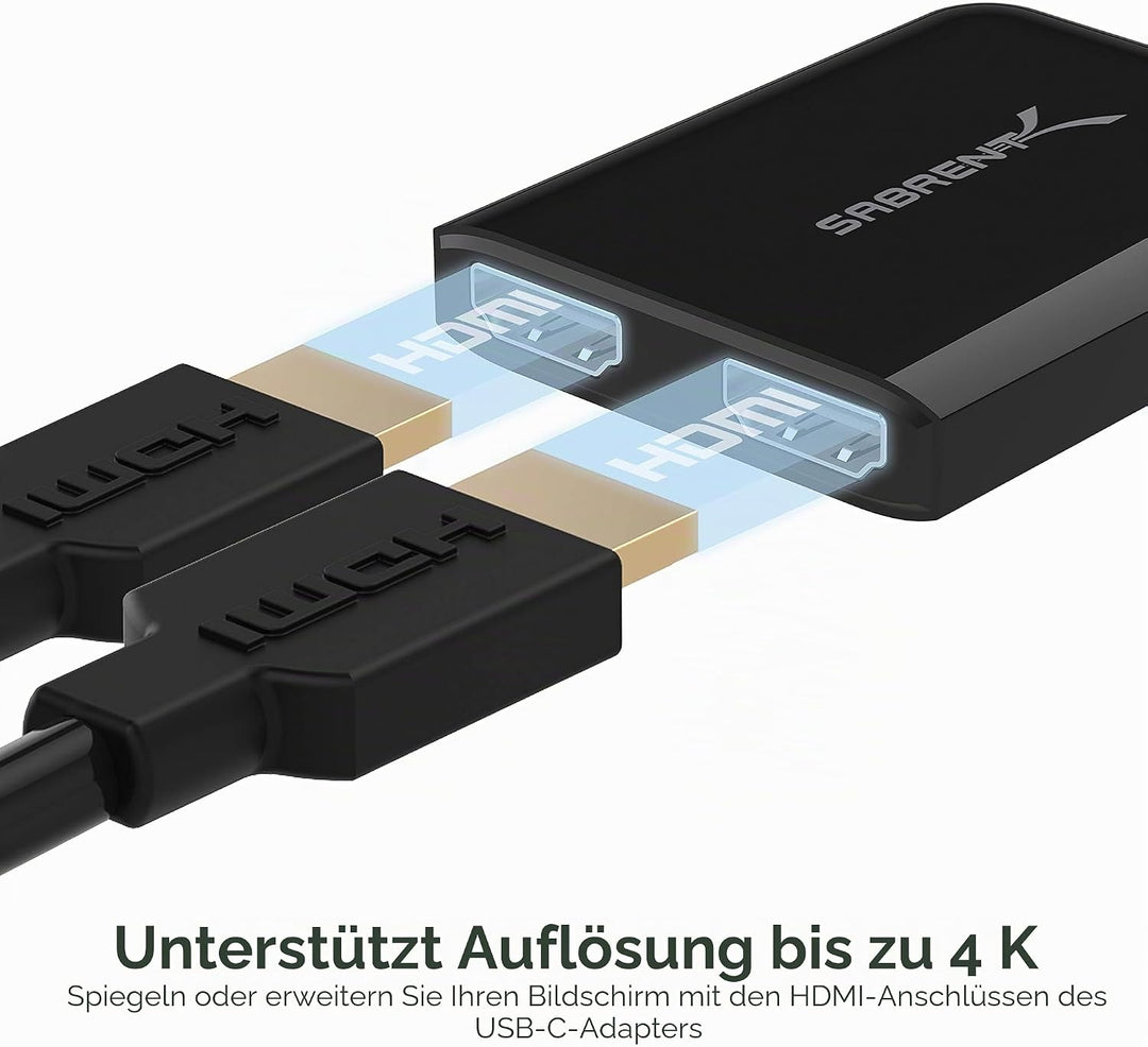 Sabrent USB C auf Dual-HDMI Adapter, HDMI Splitter, Type-C auf HDMI Monitorkonverter unterstützt 4K