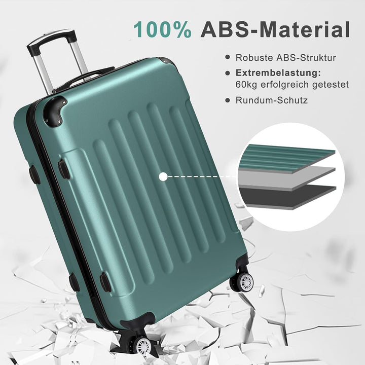 LALAHO Kofferset Koffer Set 4 teilig Hartschale (Türkis) | Handgepäck koffer aus ABS, Reisekoffer mi