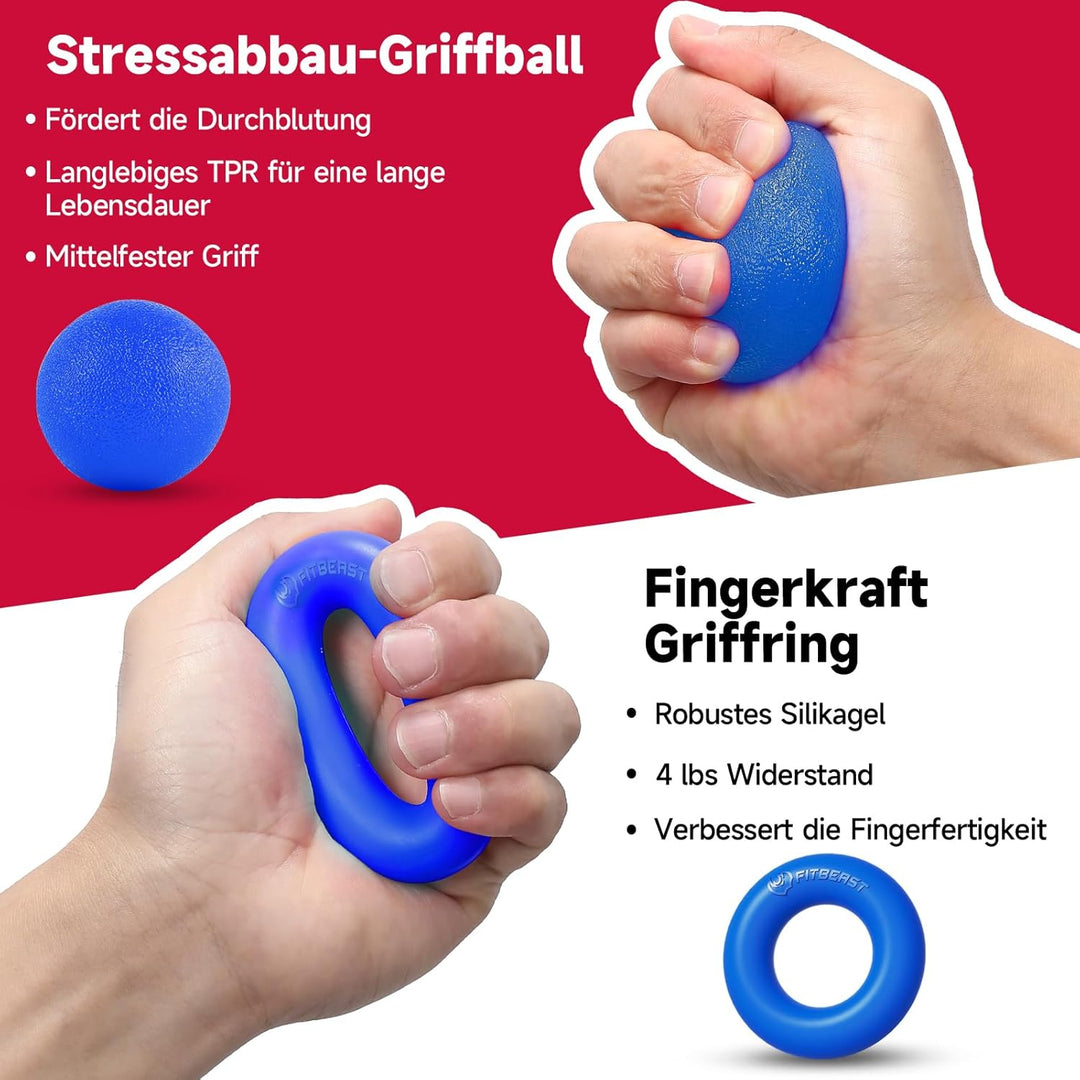 FitBeast Handtrainer Fingertrainer, Griffkraft Trainer Trainingsset - 5er-Pack, Verstellbarer Grip T