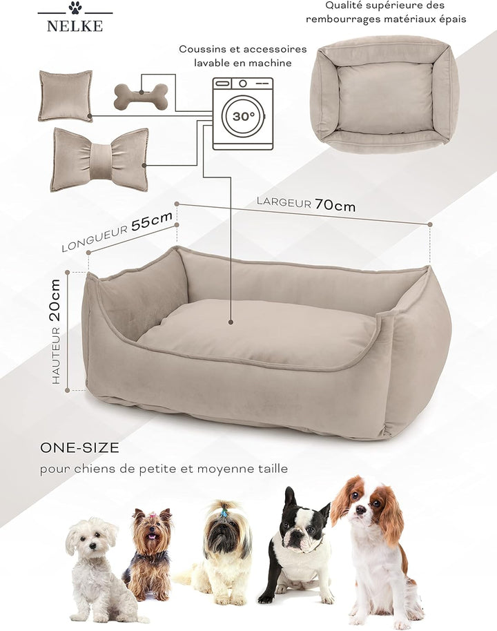 NELKE Hundebett Beige Hundekorb kuschelig Hundekörbchen im Scandynavian Stil Hundesofa Hochwertige H