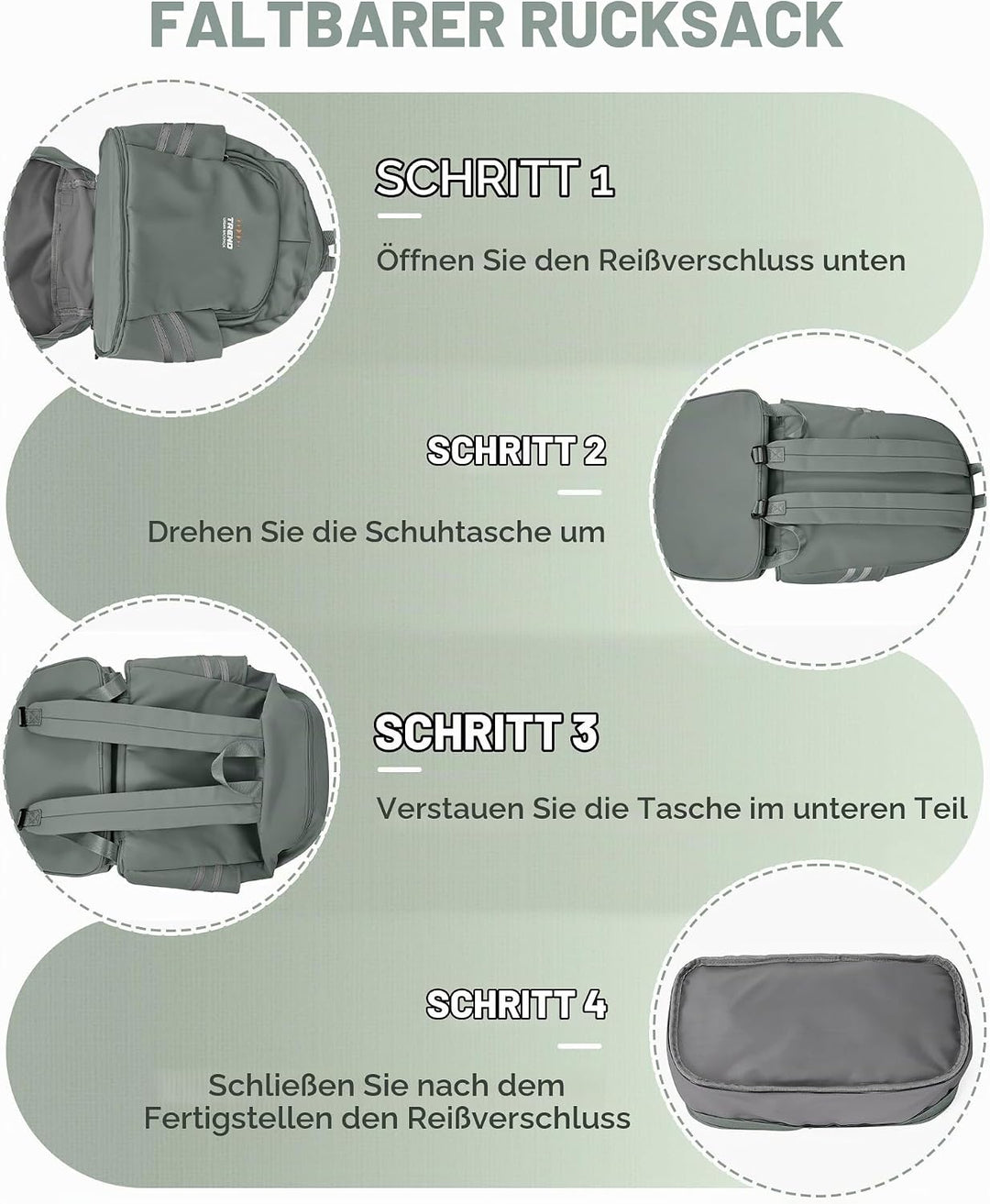 SZLX Sportrucksack für Frauen mit Schuhfach und Nasstasche Faltbarer Handgepäckrucksack Grosser Reis