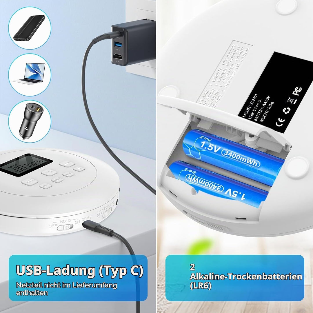 Gueray Tragbarer CD-Player CD Spieler Persönliche CD Player mit Kopfhörer LCD Display Anti-Skip Schu