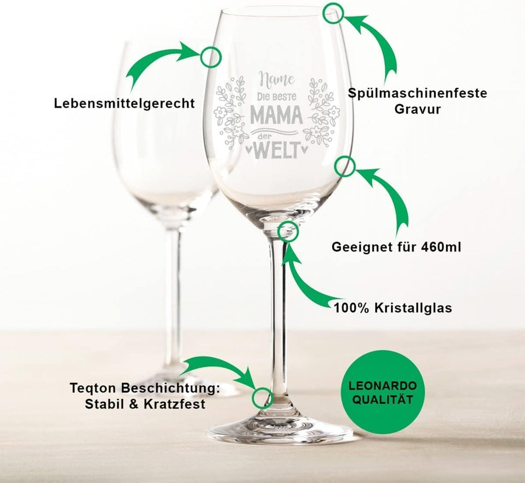 GRAVURZEILE Leonardo Weinglas inkl. Holzkiste - Die beste Mama der Welt Design - Glas mit Lasergravu