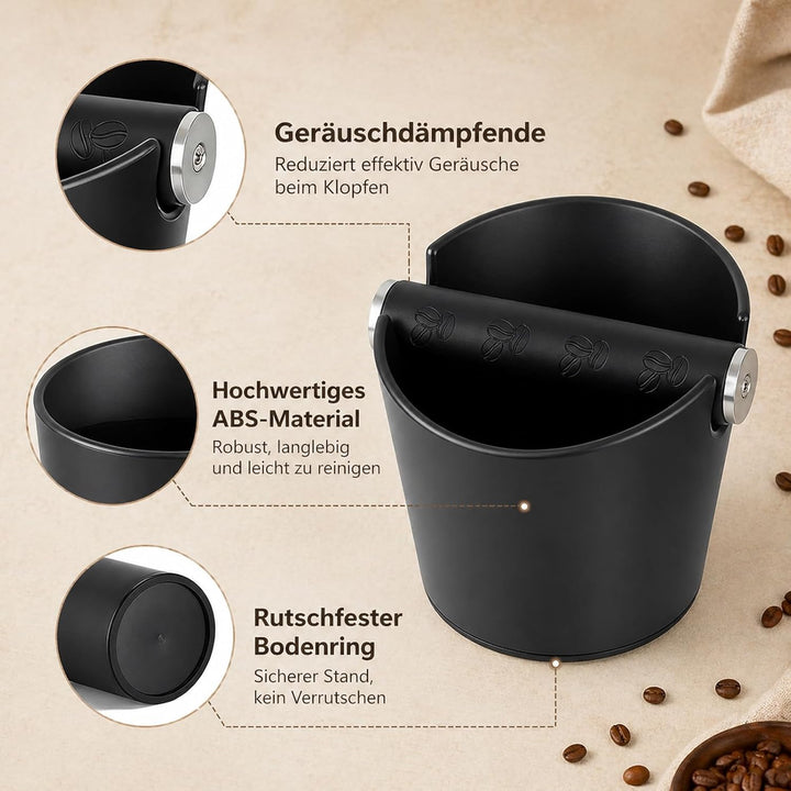 Klopfbehälter mit Barista-Bürste, Kaffeesatz-Auffangbehälter für Siebträger, stossdämpfendes Design,