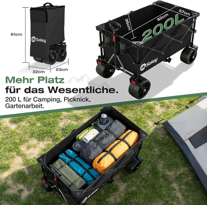 Sekey XXL Plus Bollerwagen Faltbar 200L 200KG Belastbar, Faltbollerwagen mit Extra Breite 17x10 cm A