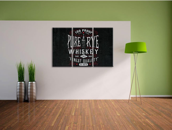 Pixxprint Whiskey Etikett „Pure rye“ als Leinwandbild/Grösse: 3 Teilig (120x80) cm/Wandbild/Kunstdru