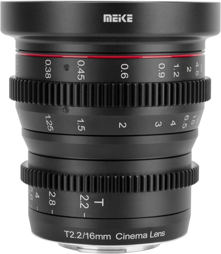 Meike MK 16 mm T2.2 grosse Blende manueller Fokus Prime Low Distortion Mini Cine Objektiv kompatibel