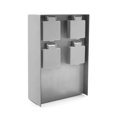 LED Universum Gartensteckdose aus Edelstahl, IP44 für aussen, 23cm (Silber 4-fach), Silber 4-fach