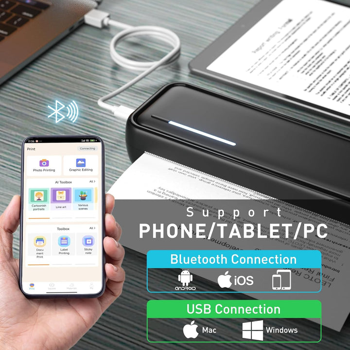 Bisofice X9 Mobiler Drucker Thermodrucker A4, Bluetooth Tragbarer Drucker für Handy, Portable Printe