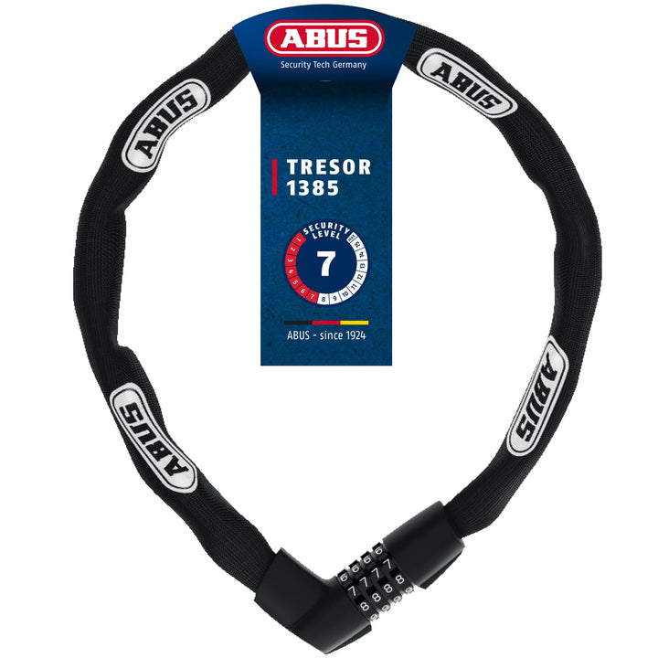 ABUS Kettenschloss Tresor 1385 – Zahlenschloss aus gehärtetem Stahl – 7 mm starke Vierkantkette – AB