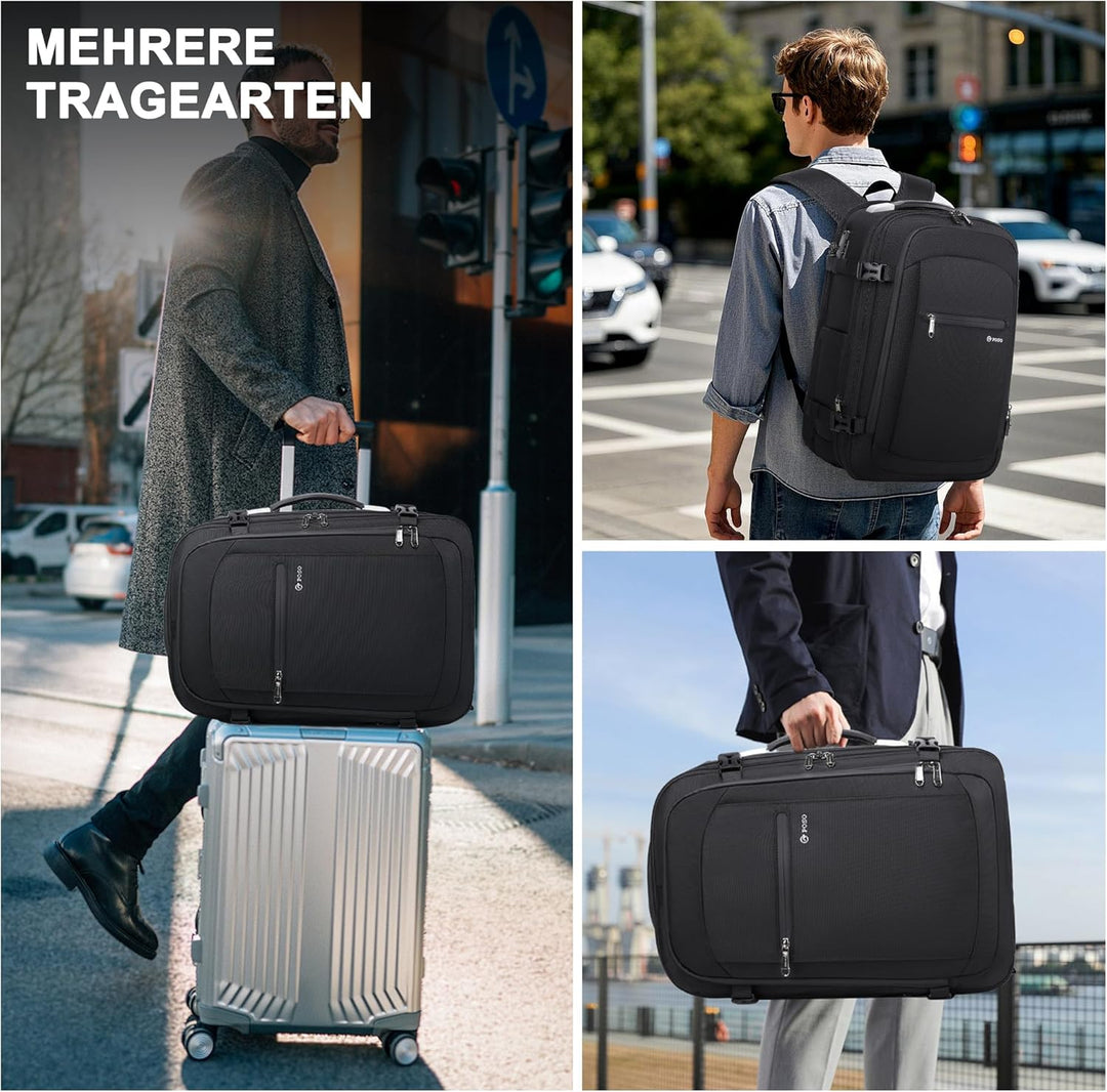 Vakuum Rucksack Handgepäck, 60L Erweiterbarer Reiserucksack mit Kompression & Luftpumpe, Airbag Ruck