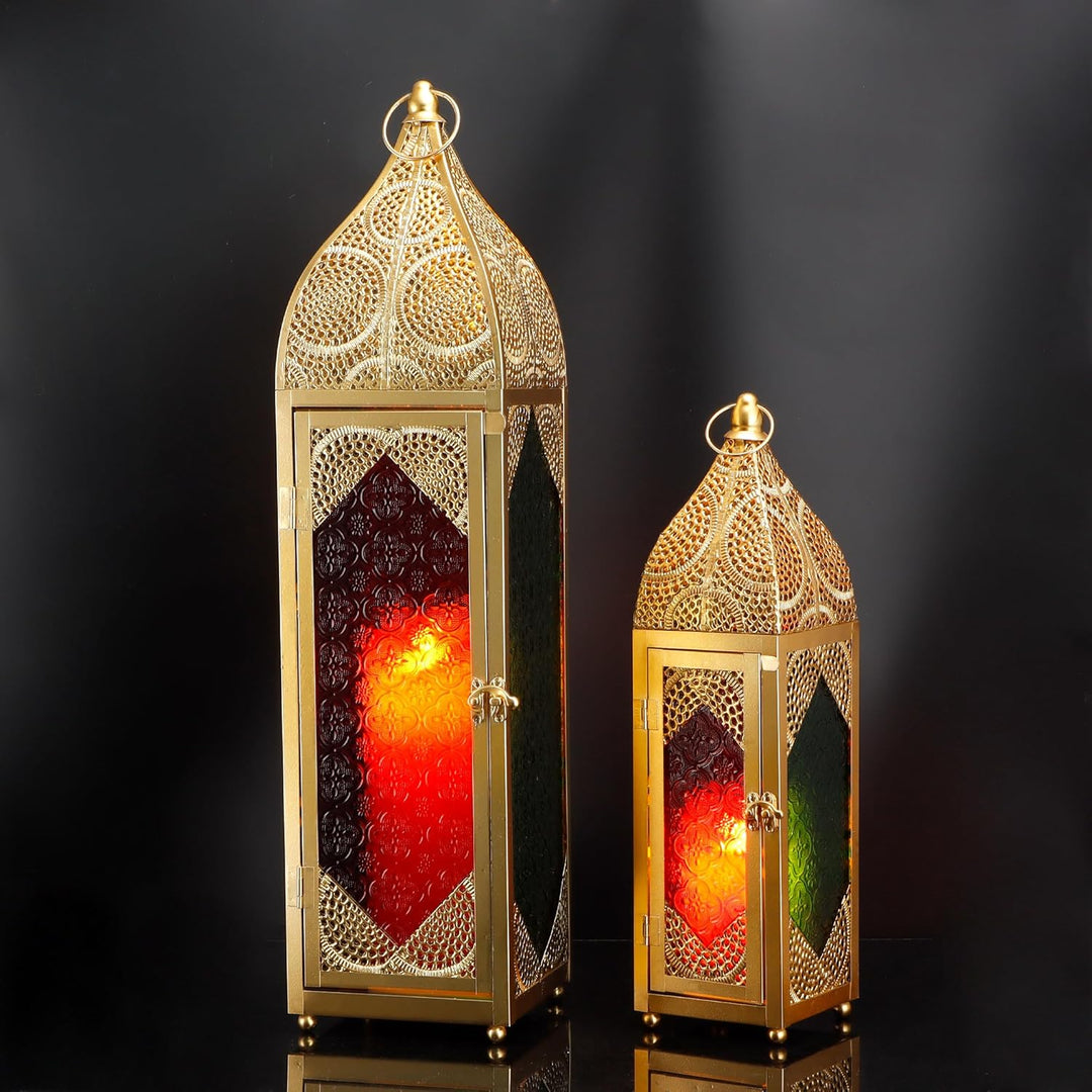 TRIROCKS 2er-Set Dekorative Ramadan-Kerzenlaterne aus Metall Orientalischer Kerzenhalter Arabische H