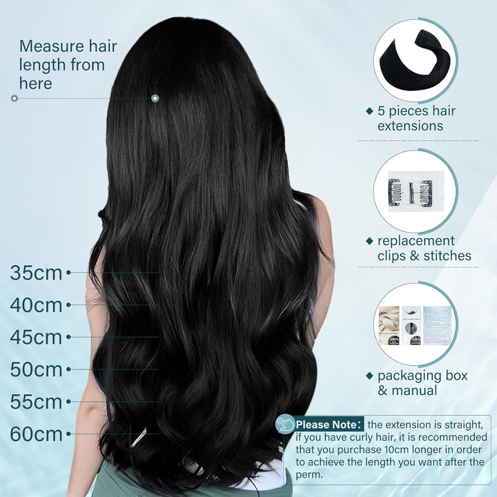 Elailite Clip in Extensions Echthaar, 5 Pcs Remy Haarverlängerung mit 12 Clips, 45cm-70g Glattes Haa