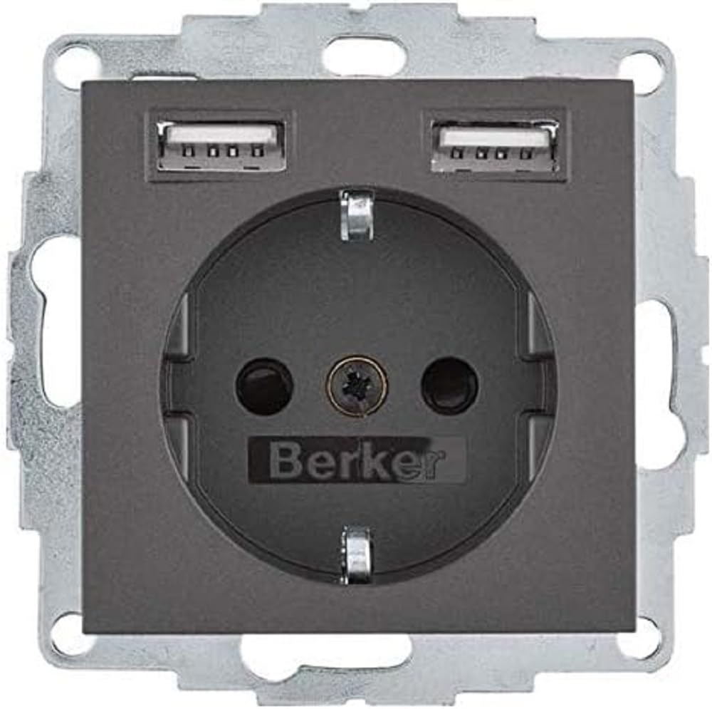 Berker Steckdose SCHUKO/USB 48031606 B.3, anthrazit mt. B.3 Steckdose 4011334510512