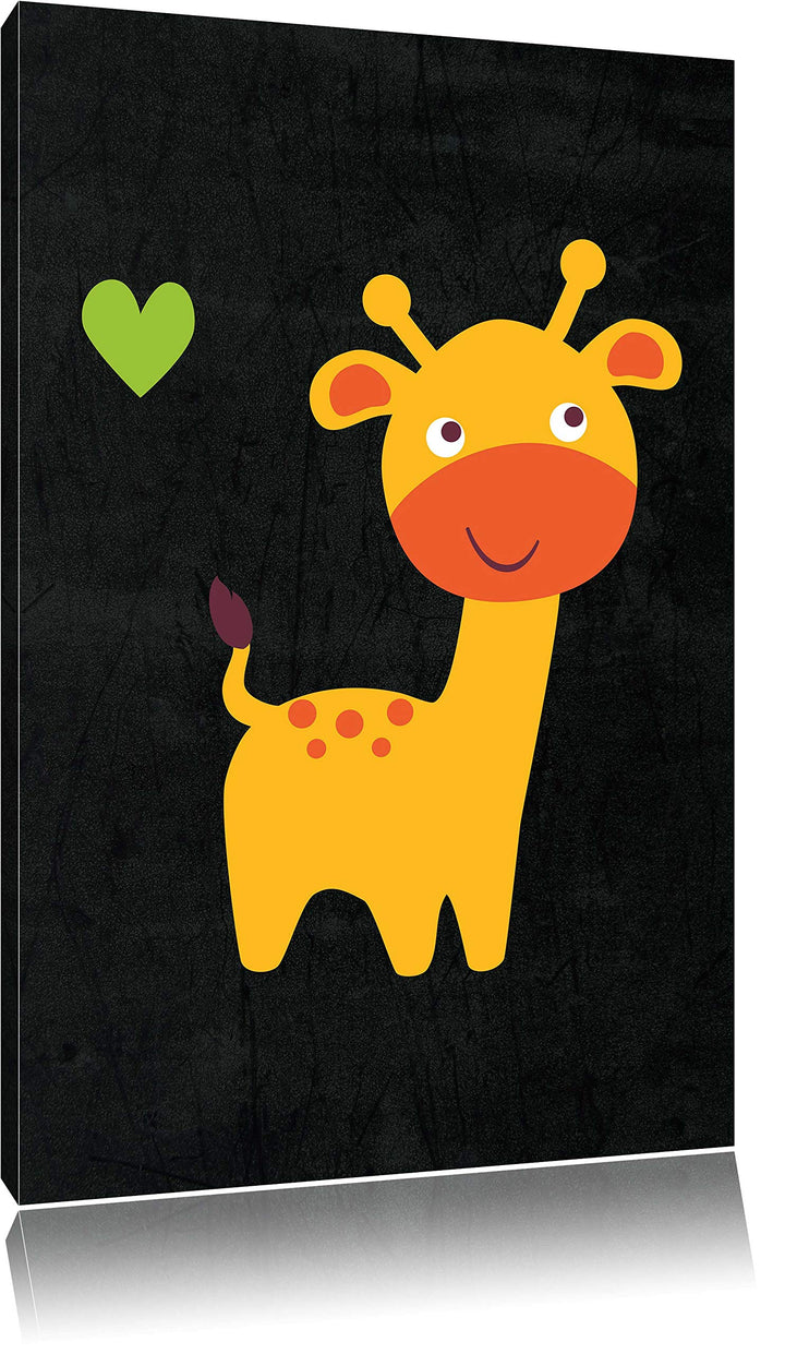 Pixxprint Niedliche Giraffe / 100x70cm Leinwandbild bespannt auf Holzrahmen/Wandbild Kunstdruck Deko