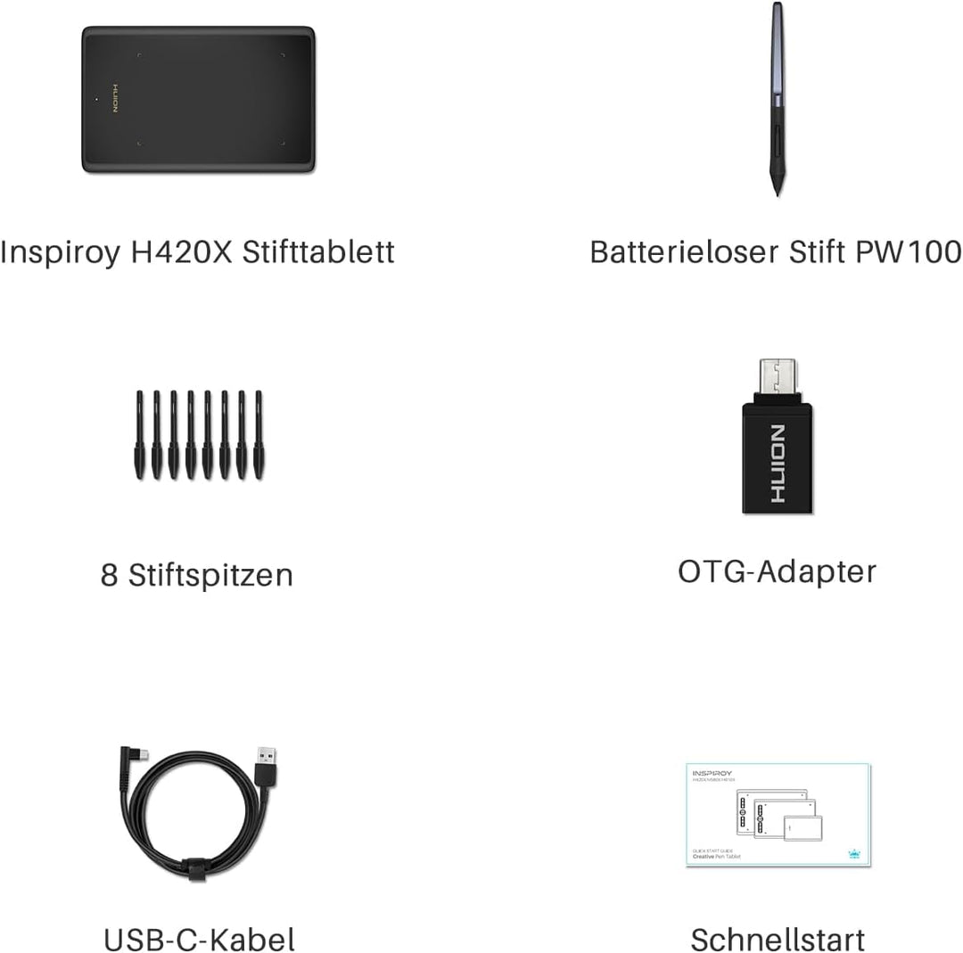 HUION Inspiroy H420X Grafiktablett, 4.17 x 2.6 Zoll Zeichentablett, Pen Tablet mit 8192 Drucksensiti
