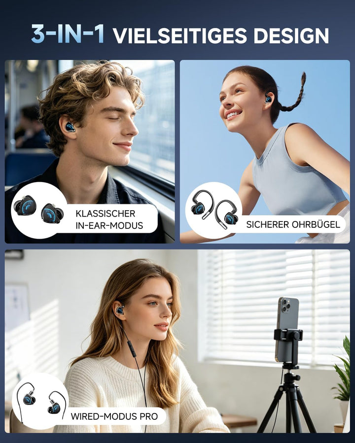 NE81 Dual-Mode In Ear Kopfhörer Kabellos Bluetooth 6.0 + Kabelgebunden mit Type-C, Soundkarte mit 6