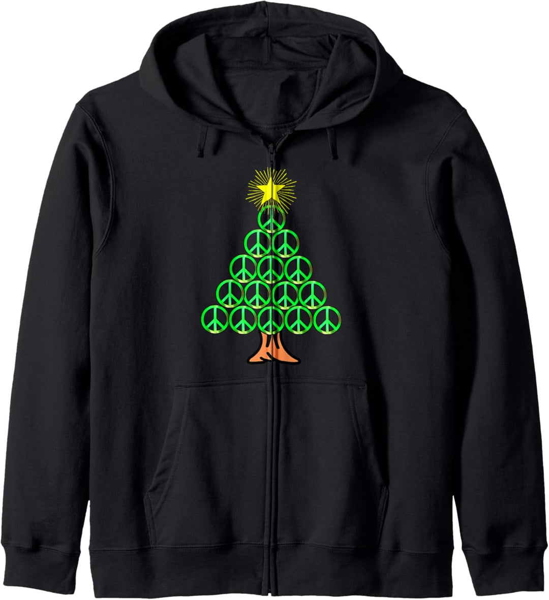 Hippie-Friedenszeichen-Weihnachtsbaum-Weihnachtsfeiertags-Kr Kapuzenjacke