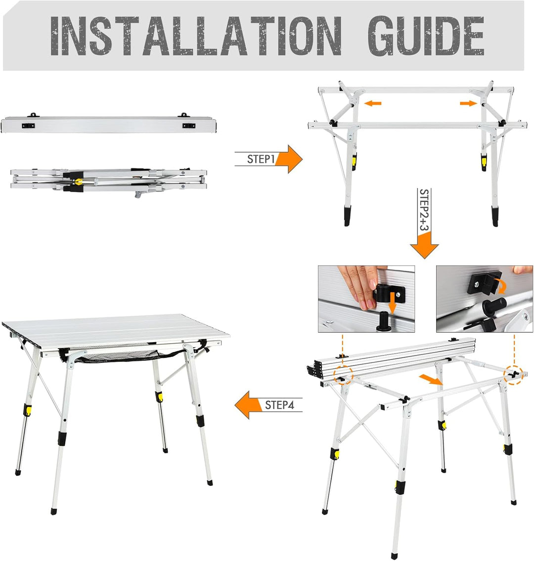 Portal Campingtisch faltbar Höhenverstellbar Klapptisch 60kg belastbar Aluminium 90 x 53cm für 4 Per