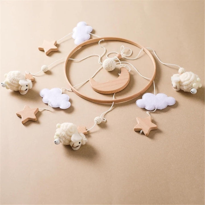 Tiere Mobile Baby Windspiele, Stern Mond Lamm Mobile Baby Holz mit Filzbällen, Mobile Baby Mädchen B