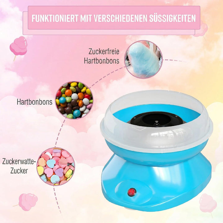 HOMCOM Zuckerwattemaschine für Zuhause Cotton Candy Machine Zuckerwatte Maschine mit Stäbchen und Me