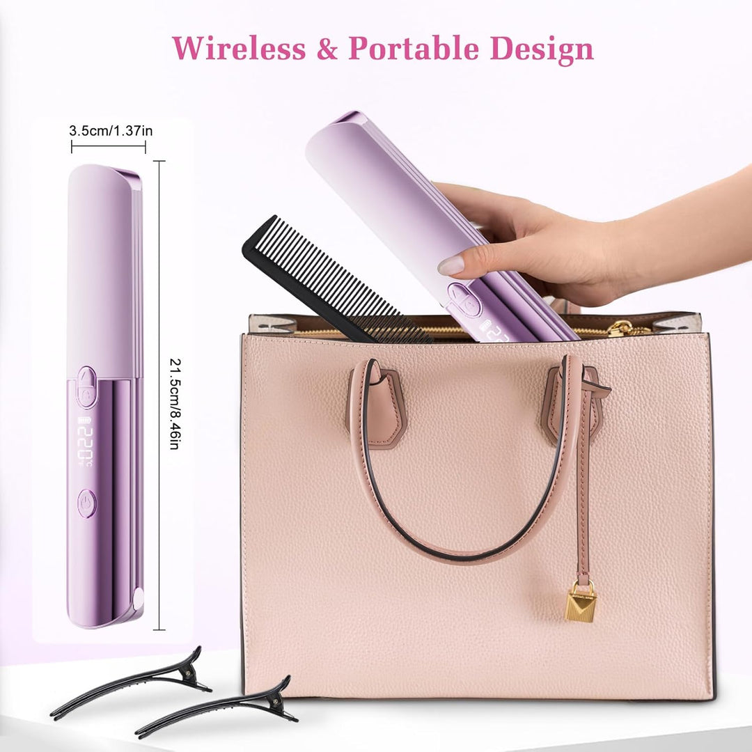 3-in-1 Kabelloser Glätteisen und Lockenstab, Mini-Glätteisen mit 5000-mAh-Akku für lange Laufzeit, m
