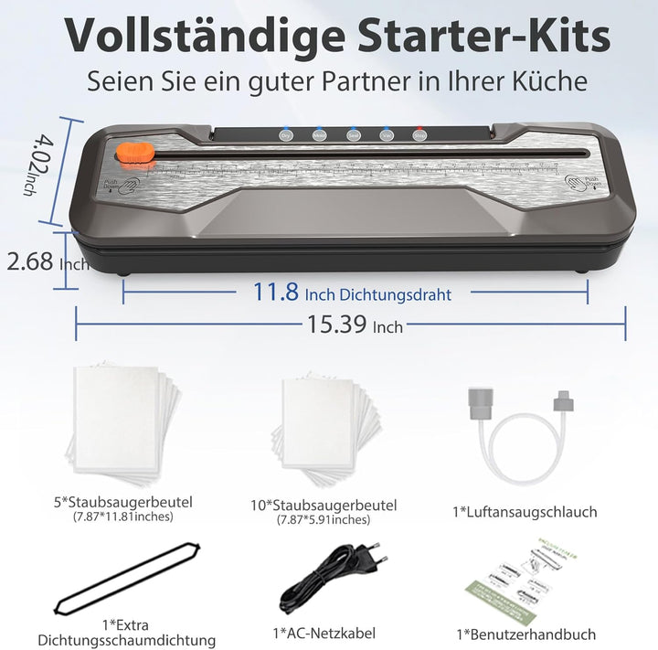 OidoZac vacuum Vakuumiergerät, automatisches Lebensmittel- Folienschweissgeräte, 5 Modi mit 15 Versi