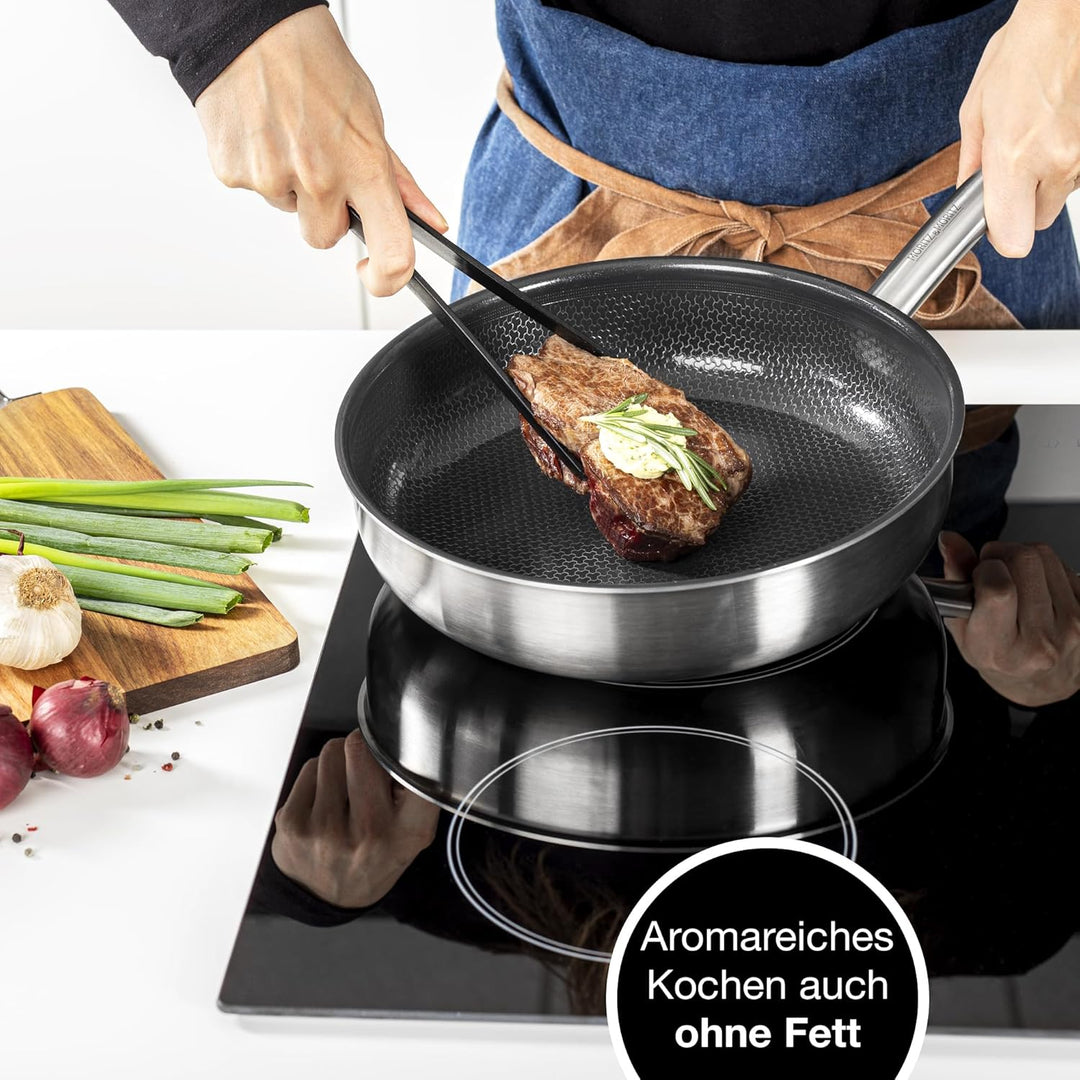 Moritz & Moritz Edelstahlpfanne Wabenstruktur 28cm mit Keramikbeschichtung der neuesten Generation -