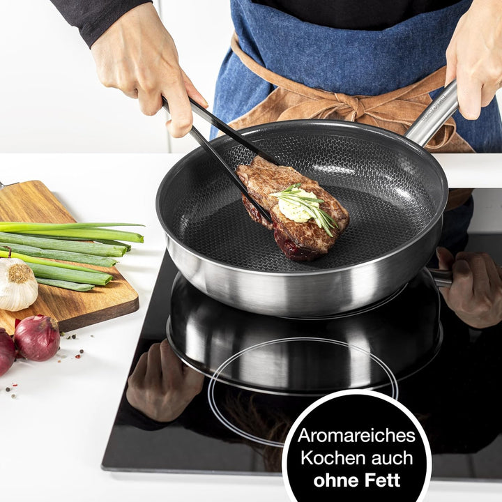 Moritz & Moritz Edelstahlpfanne Wabenstruktur 28cm mit Keramikbeschichtung der neuesten Generation -