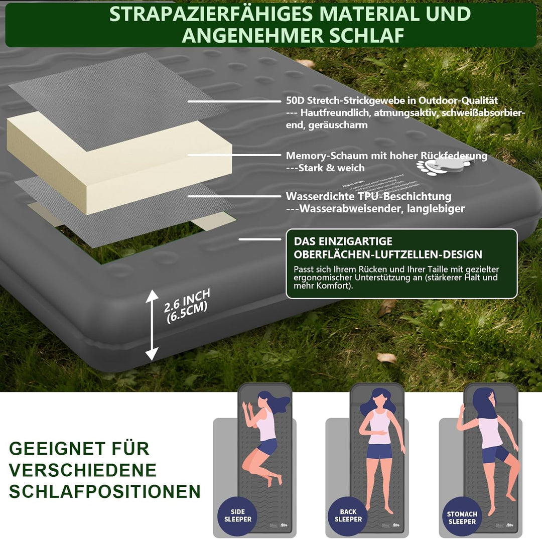 HiiPeak Isomatte R-Wert 9,5 – Extra Thermal Camping Matratze mit Kissen, Isolierte Luftmatratze aus