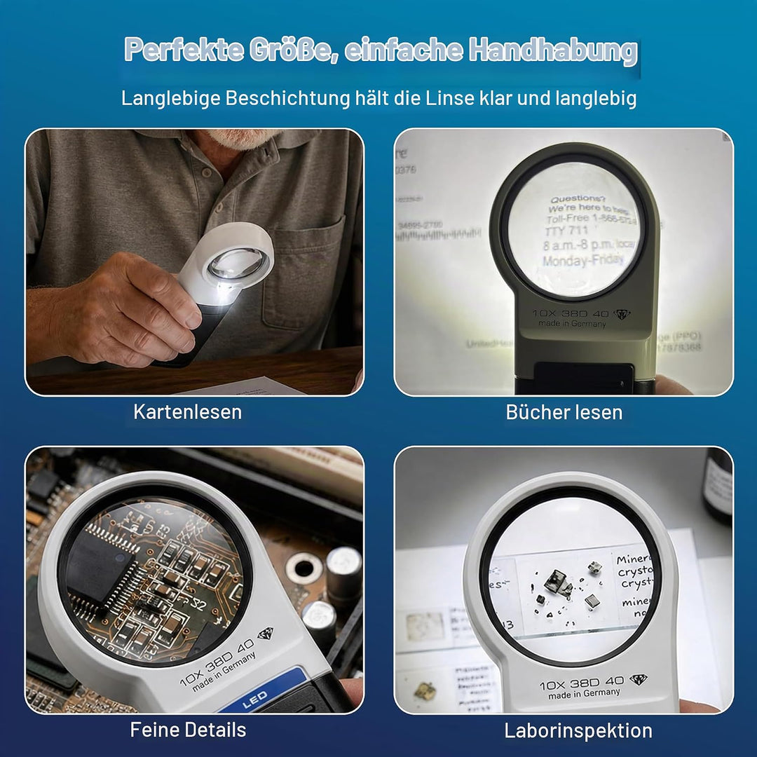 Eschenbach Optik Lupe Handlupe mit LED-Beleuchtung mobiluxLED Vergrösserung: 10x Linsengrösse: (Ø) 3