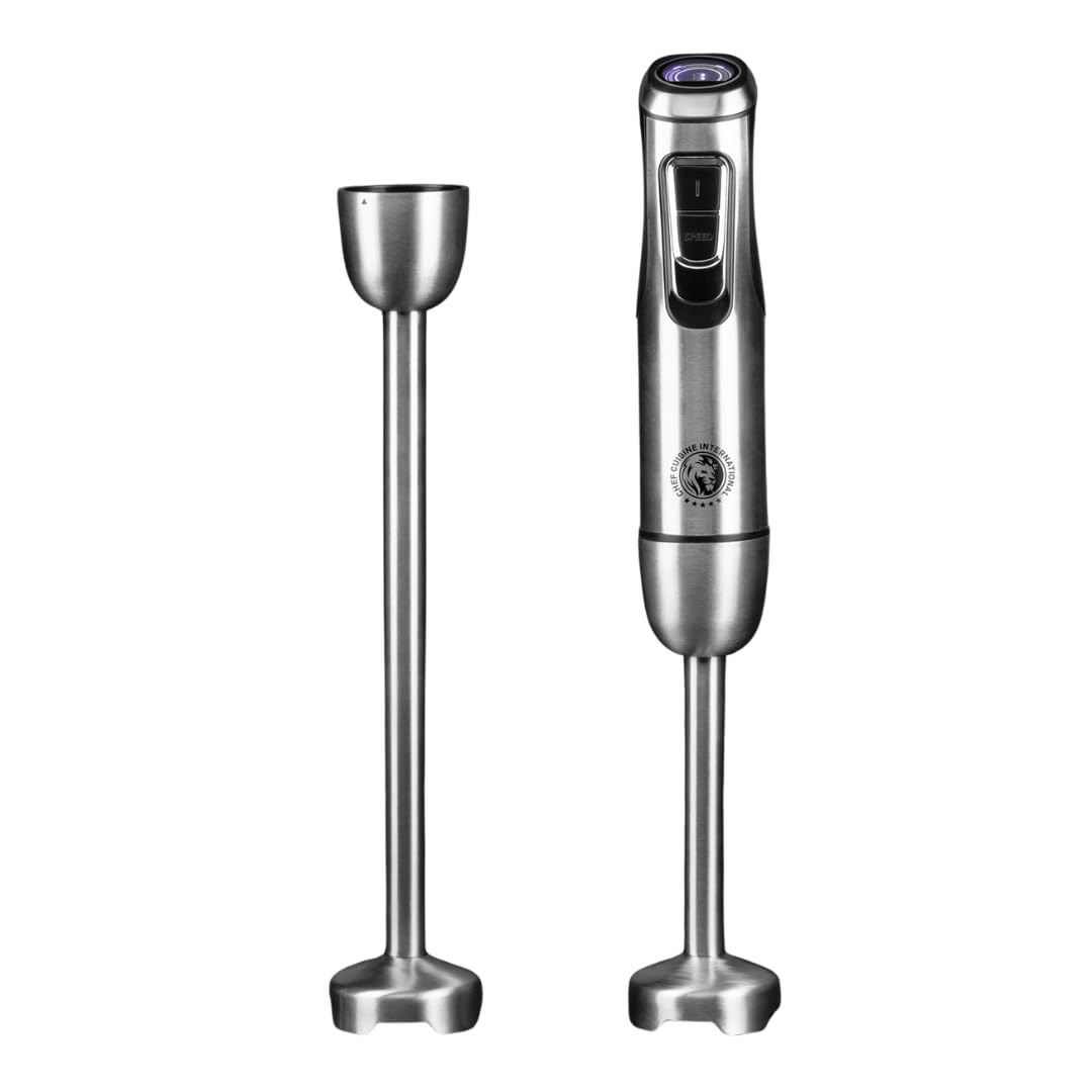 CHEF CUISINE Akku-Stabmixer, Edelstahl, 180W, 23.000 U/min, 9 Geschwindigkeitsstufen, 2x Pürierstäbe