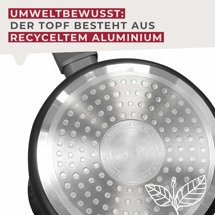 Fackelmann Kochtopf 16cm mit Stiel Statement – Topf mit keramischer Beschichtung – Recyceltes Alumin